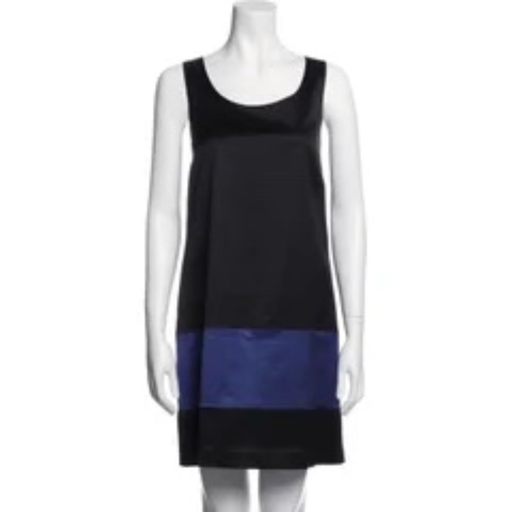 Theory Size 12 Black and Blue Colorblock Pattern Mini Dress
